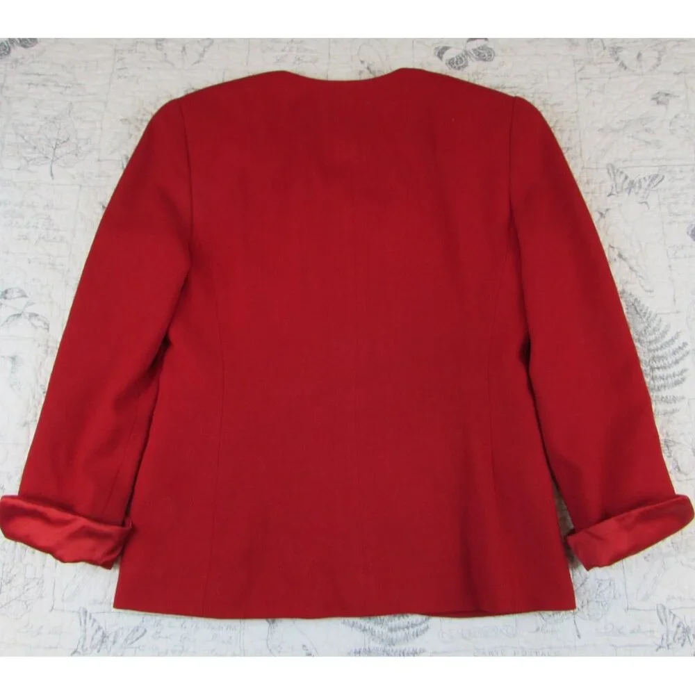 Vtg Christian Dior Women's Red Skirt Suit Skirt and Collarless Blazer Suit Sz 4 - Picture 8 of 10
